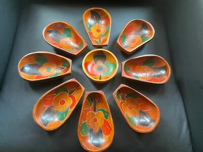 £30 • Buy Floral Hand Painted Vintage Carved Wooden Lazy Susan Without Tray
