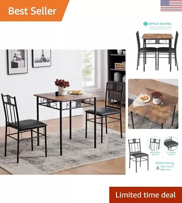 Rustic Brown 3-Piece Dining Set With Stowable Chairs - Cozy Family Dinette • $179.99