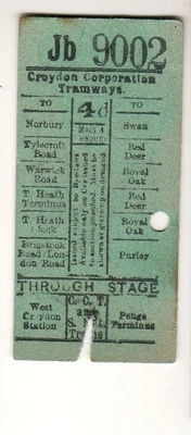 £3.75 • Buy Bus/Tram Ticket Croydon Corp & South Met Tramways 4d Norbury - Purley