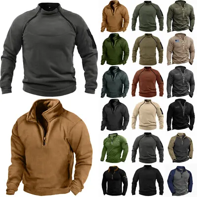 Mens Fleece Tactical Sweatshirt Army Military Combat T-Shirt Jumper Tops Coat • £17.59