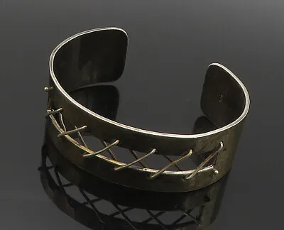 925 Sterling Silver - Vintage Modernist Wire Stitched Cuff Bracelet - BT7166 • $171.22