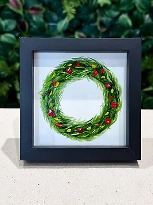 Christmas Wreath Oil Painting- Festive Decor Original Deep FRAMED Artwork Sale • £50