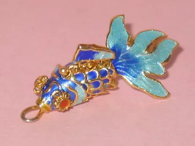 Vintage Chinese Enamel & Gold Plate Articulated Blue Koi Fish Charm • $26.11