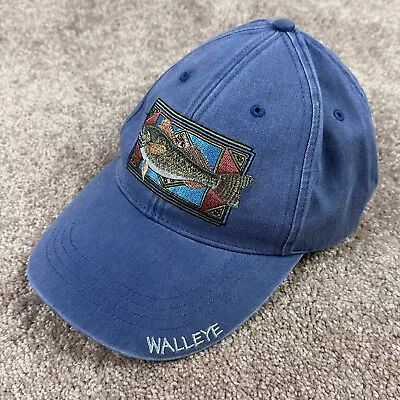 Vtg Flying Fisherman Walleye Mens Hat Blue Adjustable Strapback Cotton Dads Hat • $14.99