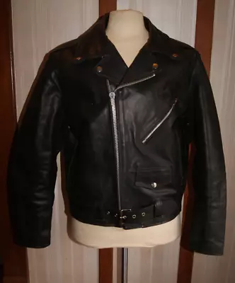 Vintage 80s Niki Leather Motorcycle Jacket Quilt Lined Belted Men’s Size 46 (M) • $85