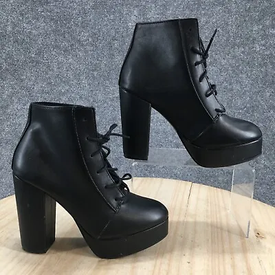 H&M Divided Boots Womens 5.5 Platform Lace Up Heels Bootie Black Faux Leather • $20.89