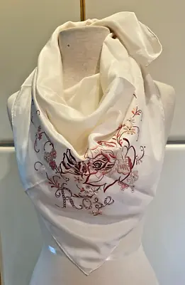 Vintage 100% Silk Hand Embroidered Square Scarf By Triangle • $5.99