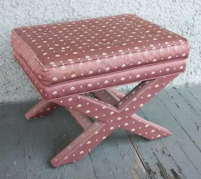 Vintage Modern BILLY BALDWIN Style X Base Bench. Embroidered Pattern Stool • $350