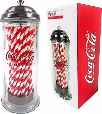 Coca Cola Glass Straw Holder & Dispenser - Official Coca Cola Gifts Merchandise • £31.99