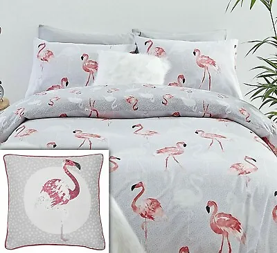 £13.99 • Buy NEW Catherine Lansfield Flamingo Duvet Quilt Cover Girls Grey Pink Bedding Set 