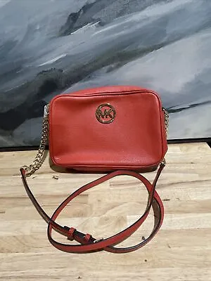 Michael Kors Fulton Bright Light Red Pebble Leather Crossbody Shoulder Bag NWT • $74.56