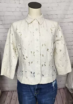 Cabi Portrait Jacket Ivory Lace Floral 3/4 Sleeve Embroidered Style 5162 Size M • $24.99