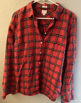 J Crew Classic Fit Plaid Boy Shirt Size L Red White Blue Plaid Flannel Soft • $12.12