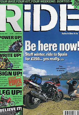 RIDE MAGAZINE  February 2001 KTM  Honda Cbr400 Cbr600f Dominator Transalp  • $8.63