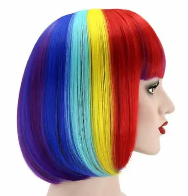 Rainbow Bob Style Short Straight Hair Wigs Cosplay Funny Party Wig For Woman Men • £7.19