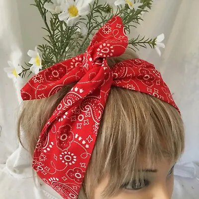 Catwalk Red  Paisley Wired  Wide  Headband   /Hair  Wrap 100% Cotton • £5.99