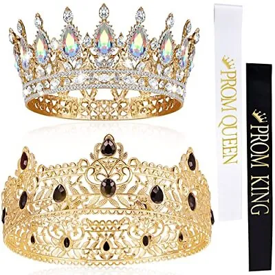 4 Pieces Gold King Crown Tiara Crowns For Men Women Prom Queen And King Satin... • $56.39