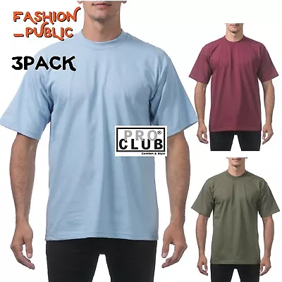 3 Pack Proclub Pro Club Men's Heavyweight Short Sleeve T Shirt Plain Cotton Tee • $24.90