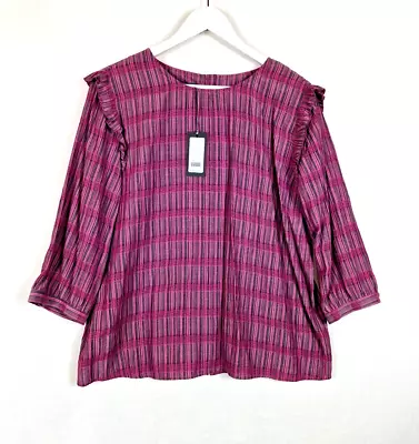 £16.99 • Buy Laura Ashley Fuchsia Pink Prairie Folk Stripe Blouse Top Size 14 Vintage Style