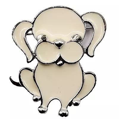 Sarah Coventry PUPPY DOG Brooch Pin Off White Enamel Silver Tone Vintage 1970s • $12.95
