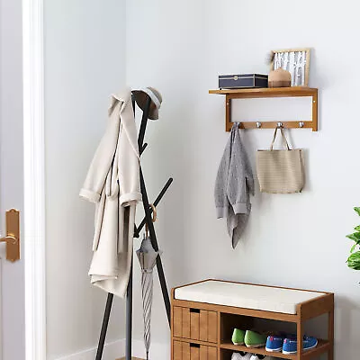 Mounted Shelf Clothes Rack Hanging Coat Hooks Hallway Wall Kitchen Bedroom • £15.99