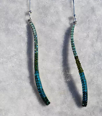 Mosaico Blue Green Austrian Crystal Long Swirl Earrings 925 Sterling Silver  • $59.25