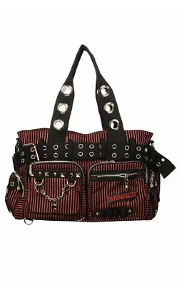 £25.99 • Buy Gothic Rockabilly Emo Punk Black Red Stripes Handcuff Bag By Banned