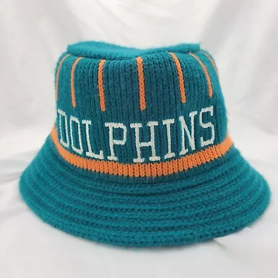 NFL Miami Dolphins Football Knit Crochet Wool Bucket Hat Vtg USA Unisex Licensed • $76.49