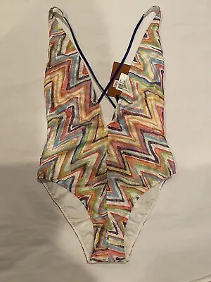 Missoni Mare Chevron Crossover Halter One Piece Plunge Crochet Swimsuit 42 / 6 • $330