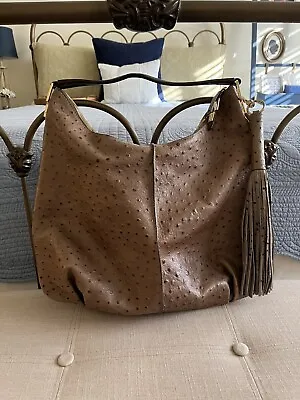 G.I.L.I. Leather Tote Tan Ostrich Handbag Purse GILI Shoulder Bag Shopper • $69.99