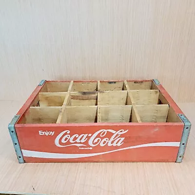 Vintage Enjoy COCA-COLA Wood Divided 12 Bottle Crate Red Coke Wooden Carrier • $39.99