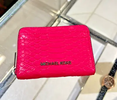 Michael Kors Women Medium Zip Around Card Case Coin Pouch Wallet Electric Pink • $63.95