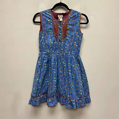 Matilda Jane Blue Floral Henley Crochet Trim Secret Fields Sleeveless Dress 12 • $20.21