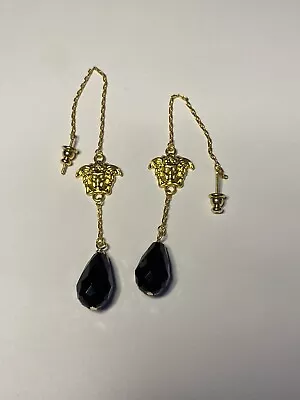 Versace Threaded Medusa Drop Black Onyx Earrings/ GV-N-083 • $89