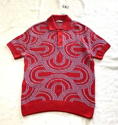 NWT Zara Men’s Short Sleeve Collared Printed Sweater In Red/Purple Size L /Large • $34.95