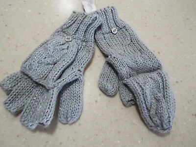 $8 • Buy PACSUN Women's Gray Metallic Knit Flip Top Mitten Gloves One Size