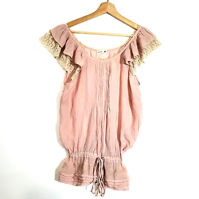 Mine Ruffle Lace Sleeve Top Size Large Antique Pink L • $6.49