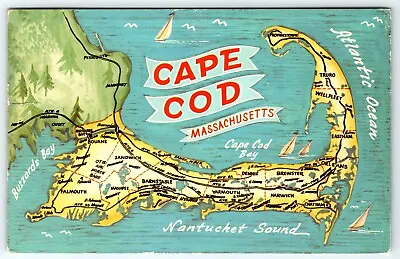  Map Of Cape Cod Massachusetts VTG POSTCARD  • $5