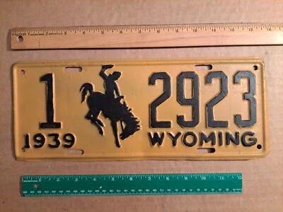 $21.99 • Buy License Plate, Wyoming, 1929, 1 Bucking Bronco 2923, Yee-Haw, Ridem Cowboy!