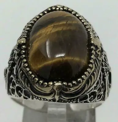 925 Sterling Silver Natural Certified 7 Ct Oval  Cats Eye Christmas Mens Ring • $89