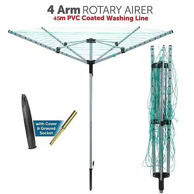 Heavy Duty 4 Arm Rotary Garden Cloth Steel Dryer Airer Spike Washing Line 45m • £27.99