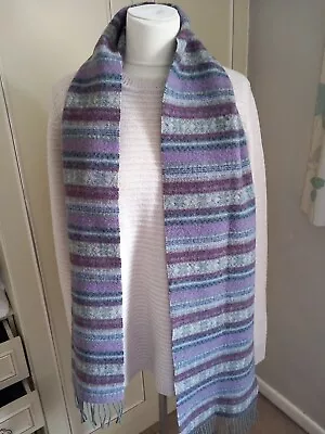 BARBOUR 100% Lambswool Fairisle Scarf  L75  W10  Stripes Grey  Mauve • £15