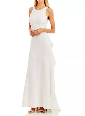 NWT Nicole Miller Size 8 Ruffle Back Crepe Wedding Bride Formal Gown Dress White • $75