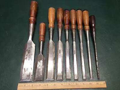 Lot Of 9 Vintage Stanley No. 720 Style Bevel Edge Chisels • $245