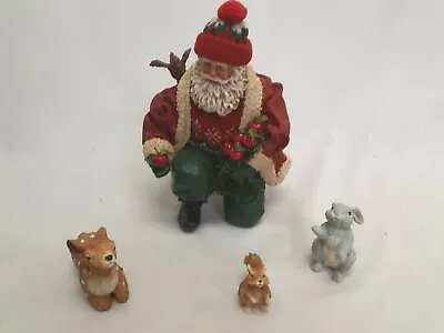 Midwest Importers Fabric Mache Santa W/ Animals Set #06554-9 VG Cond. Origin Box • $35
