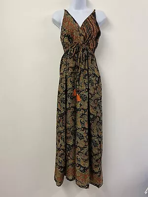 Maxi Dress Black Hippie Indian Festival Bohemian Folk Boho Long One Size Satin • $26.20