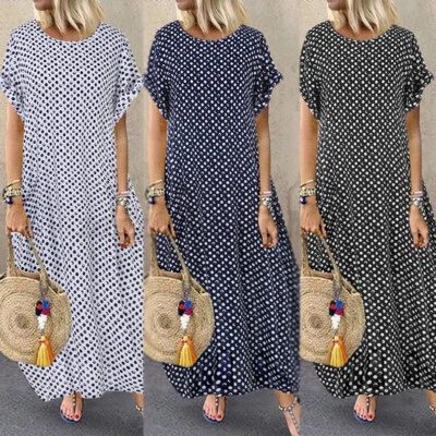 $21.84 • Buy ZANZEA Women Summer Printed Polka Dot Sundress Fashion Holiday Beach Maxi Dress