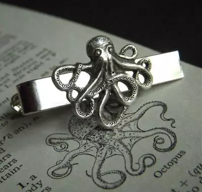 Solid 935 Argentium Silver Vintage Style Men's Awesome Unique Octopus Tie Clip • $240