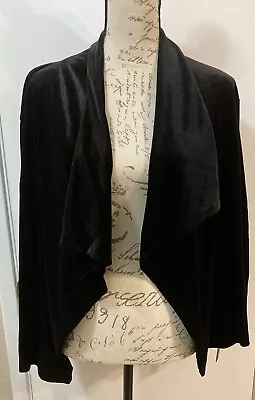 APT 9 Crushed Black Tie Velvet Jacket Open Flyaway Shrug 3/4 Sleeve Ruch 2X NEW • $32.99