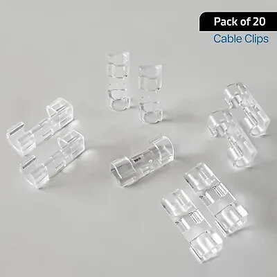 20x Self Adhesive Computer Cable Clear Tidy Wire Cord Holder Ties Fastener Clips • £3.69